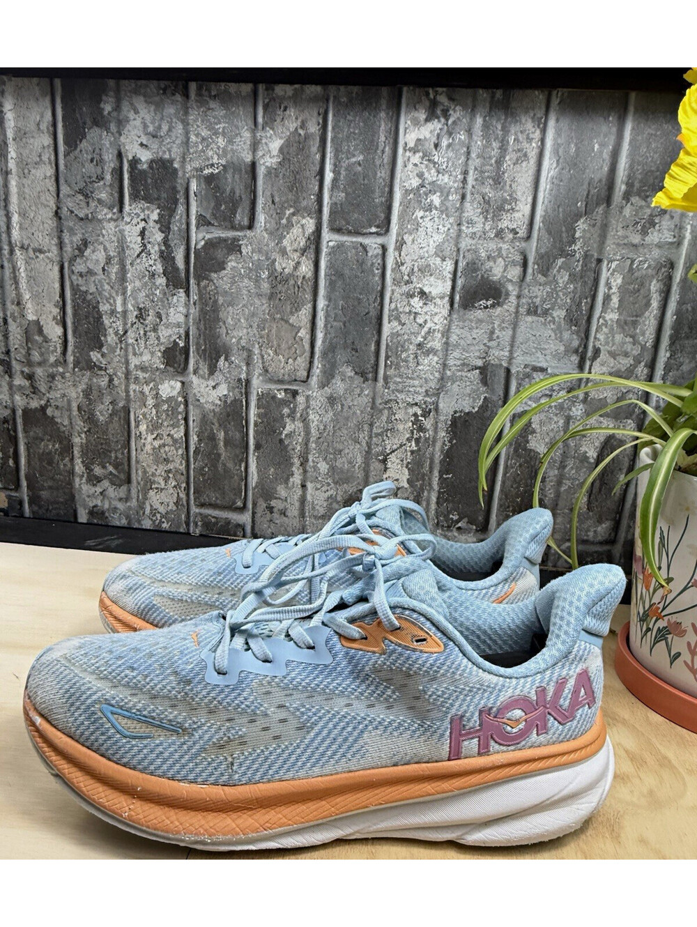 HOKA Men Blue/Orange/White Low Top Lace-Up Running & Jogging Sneaker